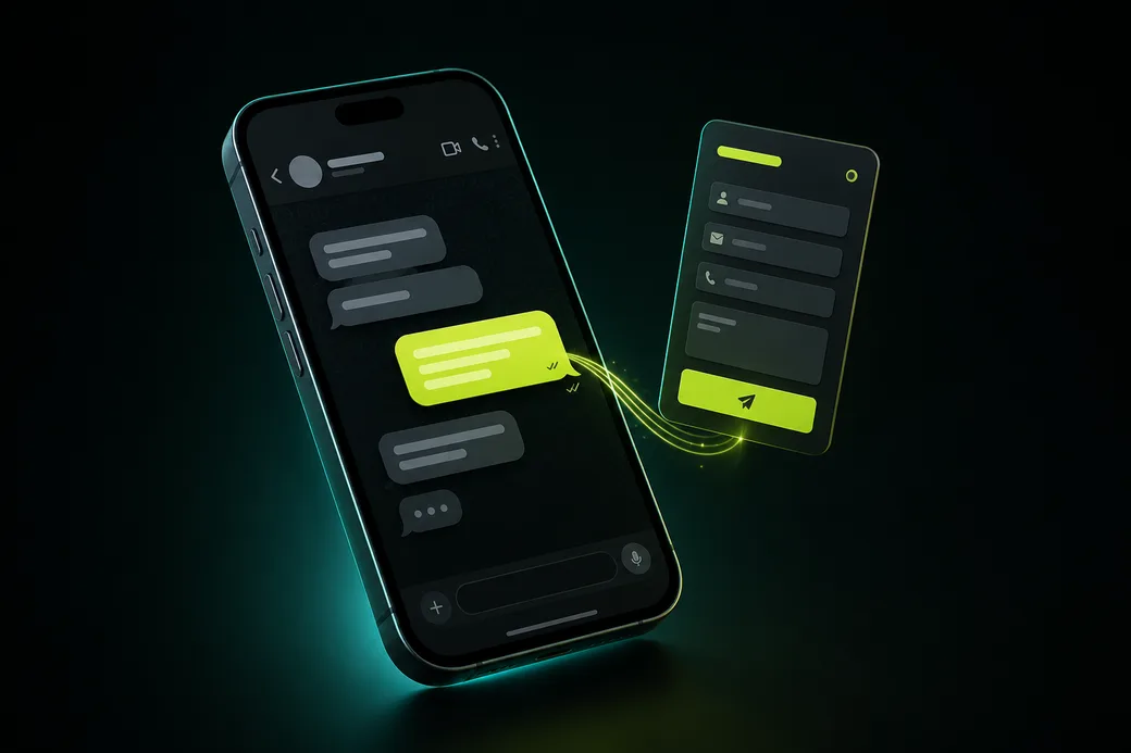 A contact form and WhatsApp button on a phone