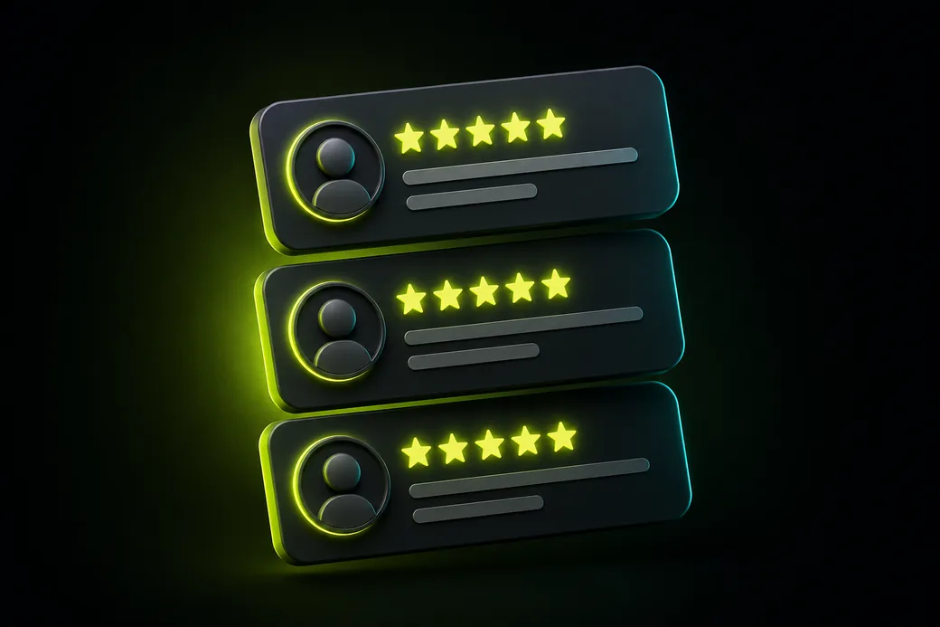 Five-star customer reviews shown on the site